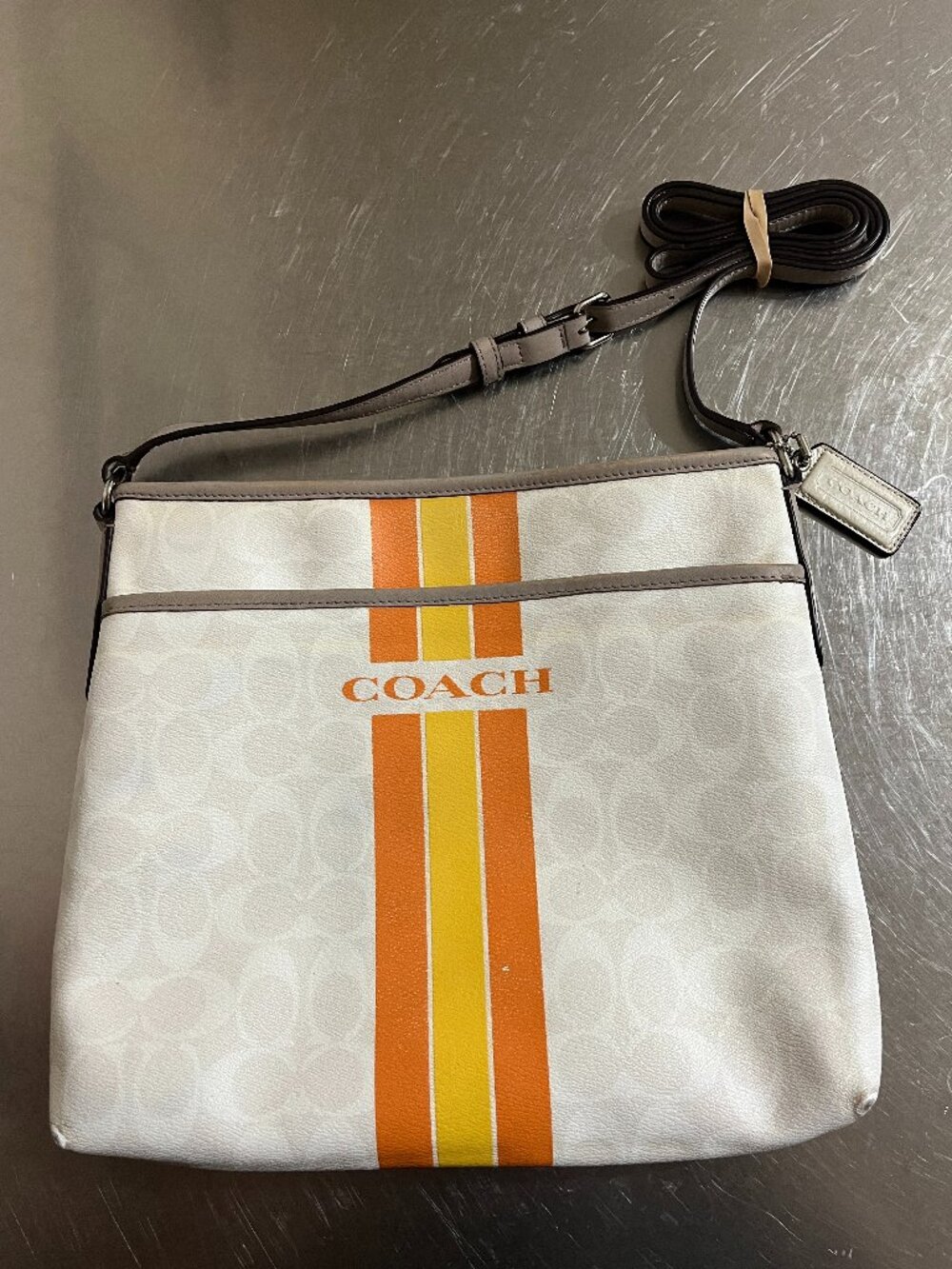 COACH Varsity Orange Stripe File Crossbody Bag Satchel